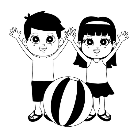 Cute kids with beach ball cartoons vector illustration graphic designのイラスト素材