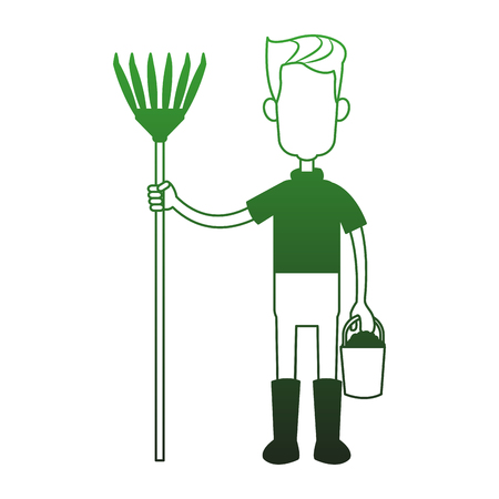 Farmer man with rake vector illustration graphic designのイラスト素材