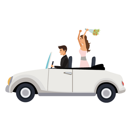 Bride and groom inside sport car vector illustration graphic designのイラスト素材
