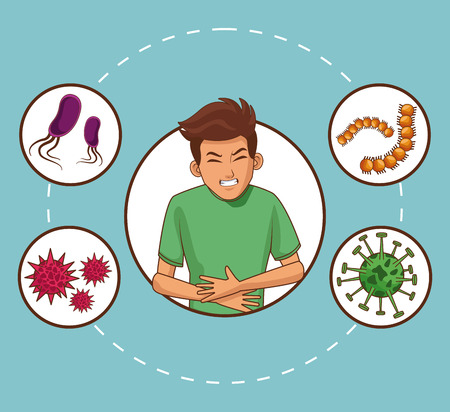Young man with stomach ache cartoons vector illustration graphic designのイラスト素材