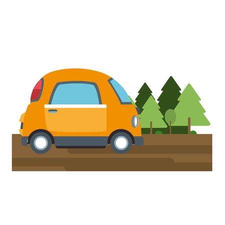 Little car riding on open road vector illustration graphic designのイラスト素材