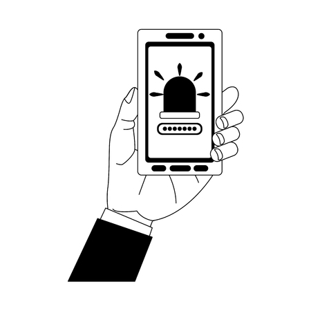 Hand holding smartphone with security system vector illustration graphic designのイラスト素材