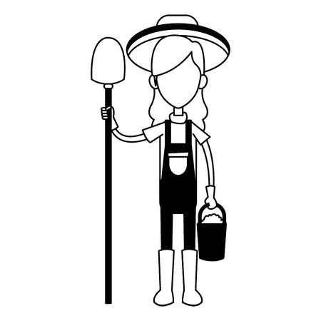 Woman farmer with shovel and bucket vector illustration graphic designのイラスト素材
