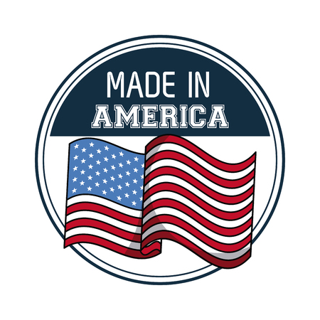 Made in USA round emblem with flag vector illustration graphic designのイラスト素材