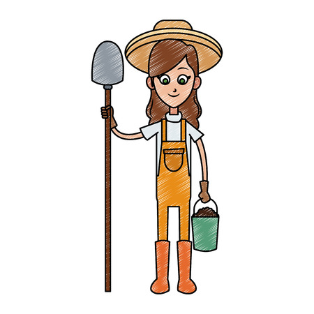 Woman farmer with shovel and bucket vector illustration graphic designのイラスト素材