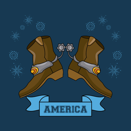 USA emblem cowboy boots ribbon banner vector illustration graphic designのイラスト素材