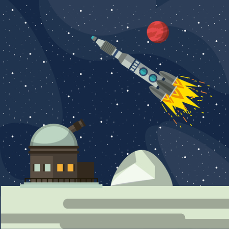 Astronaut on vehicle and big telescope on planet vector illustration graphic designのイラスト素材