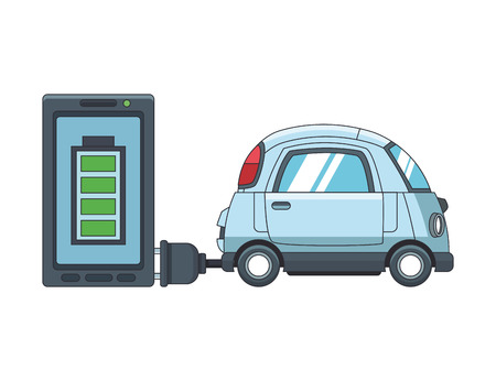 Electric car charging with smartphone vector illustration graphic designのイラスト素材
