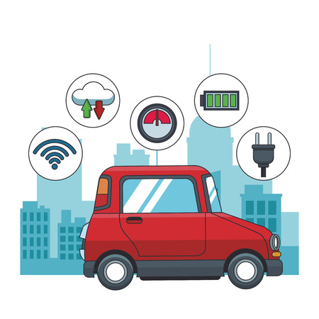 Car at city with gps tracking system round icons vector illustration graphic designのイラスト素材