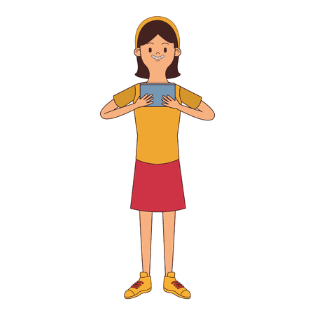 Girl with portable videogame vector illustration graphic designのイラスト素材