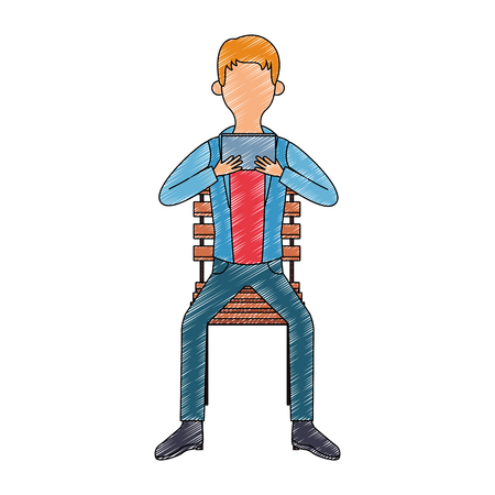 Young man with portable videogame vector illustration graphic designのイラスト素材