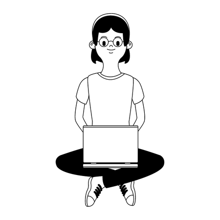 Young woman using laptop vector illustration graphic designのイラスト素材