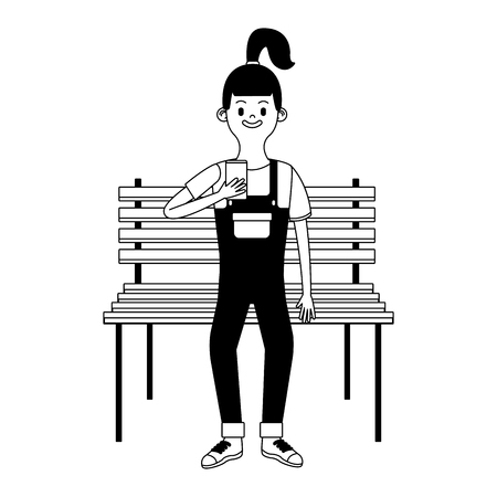 Girl seated on chair using smartphone vector illustration graphic designのイラスト素材