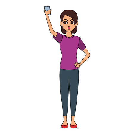 Woman taking a selfie with smartphone vector illustration graphic designのイラスト素材
