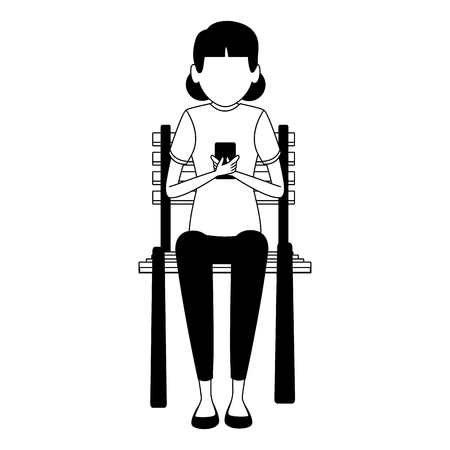 Girl seated on chair using smartphone vector illustration graphic designのイラスト素材