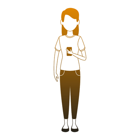 Young woman with smartphone vector illustration graphic designのイラスト素材