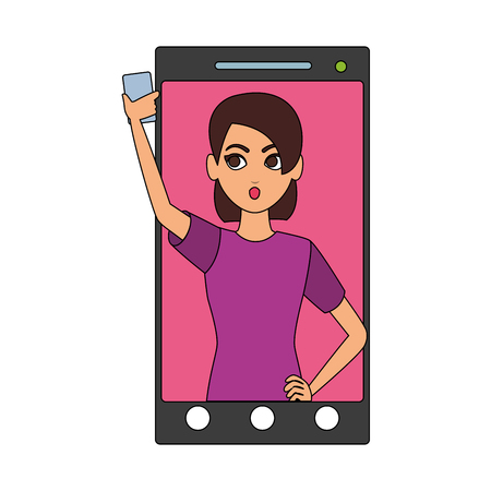 Woman selfie on smartphone screen vector illustration graphic designのイラスト素材