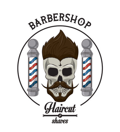 Barbershop vintage colorful emblem with retro drawings vector illustration graphic designのイラスト素材