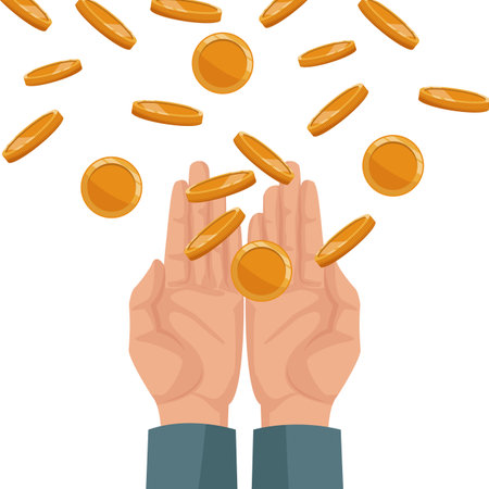 Hands receiveng coins donation cartoon vector illustration graphic designのイラスト素材