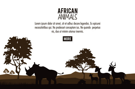 African animals silhouettes poster with information vector illustration graphic designのイラスト素材