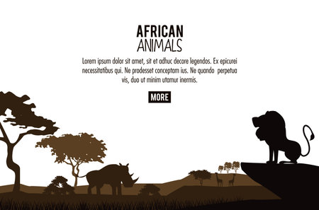 African animals silhouettes poster with information vector illustration graphic designのイラスト素材