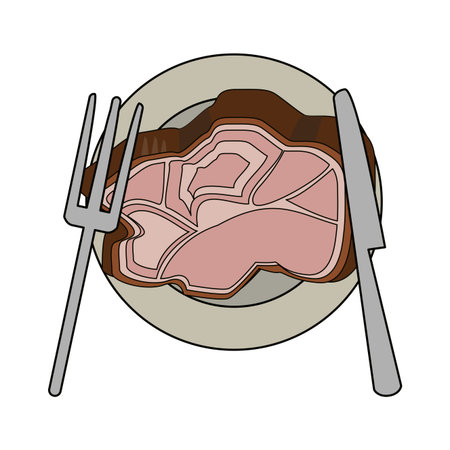 Beef steak on dish with cutlery vector illustration graphic designのイラスト素材