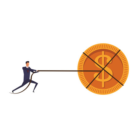 Businessman pulling coin with rope vector illustration graphic designのイラスト素材