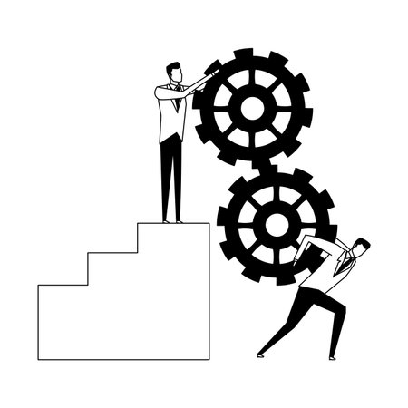 Businessman on stair loading with gears to other businessman vector illustration graphic designのイラスト素材