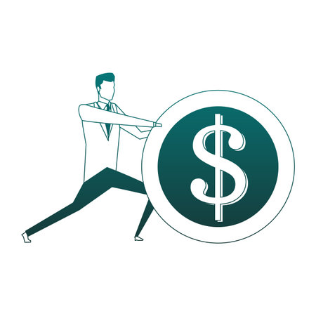 Businessmens pushing a coin vector illustration graphic designのイラスト素材