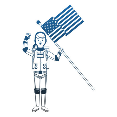 Astronaut with USA flag cartoon vector illustration graphic designのイラスト素材