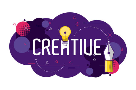 Creative colors and ideas with pen and big idea vector illustration graphic designのイラスト素材