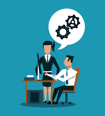 Business couple working with computer at desk vector illustration graphic designのイラスト素材