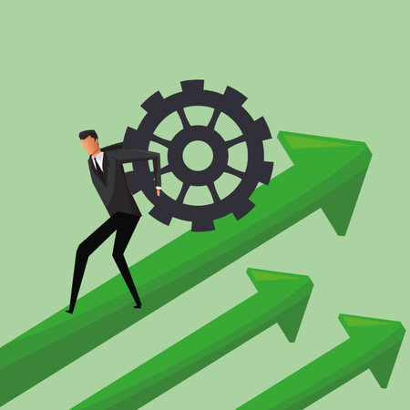 Businessman pushing gear on arrow growing vector illustration graphic designのイラスト素材