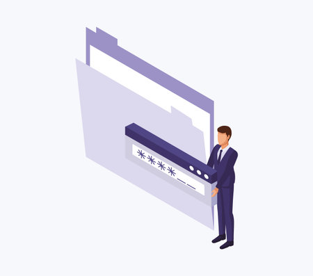 Data center with isometric businessman and technology elements vector illustration graphic designのイラスト素材