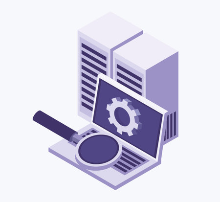 Data center technology devices and isometric elements vector illustration graphic designのイラスト素材