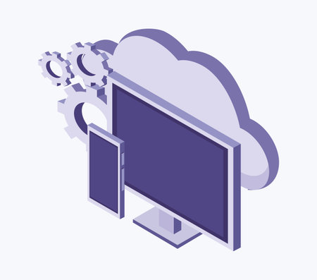 Data center technology devices and isometric elements vector illustration graphic designのイラスト素材