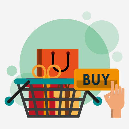 Buy online shopping basket with bags inside vector illustration graphic designのイラスト素材