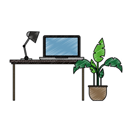 Office with computer and elements vector illustration graphic designのイラスト素材