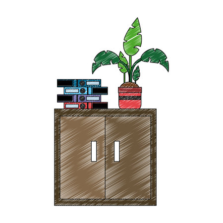 Cabinet with folders and plant vector illustration graphic designのイラスト素材