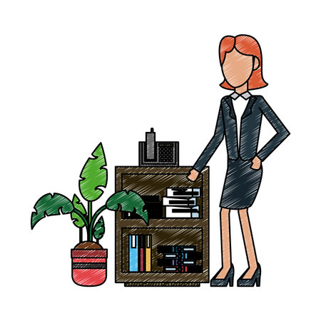 Businesswoman with telephone at office vector illustration graphic designのイラスト素材