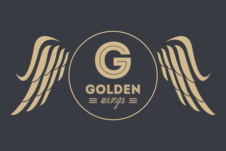Luxury golden wings emblem over gray background vector illustration graphic designのイラスト素材