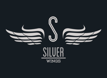 Luxury silver wings emblem over gray background concept vector illustration graphic designのイラスト素材