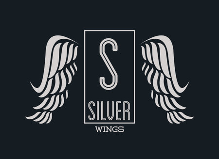 Luxury silver wings emblem over gray background concept vector illustration graphic designのイラスト素材