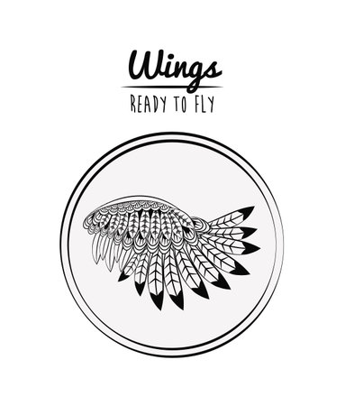 Wings ready to fly draw round emblem cartoon vector illustration graphic designのイラスト素材