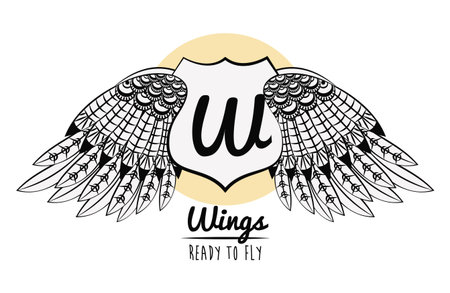 Wings ready to fly with badge draw emblem vector illustration graphic designのイラスト素材