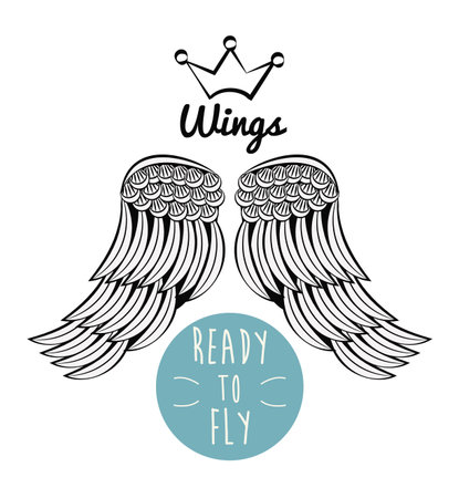 Wings ready to fly colorful draw emblem with crown vector illustration graphic designのイラスト素材