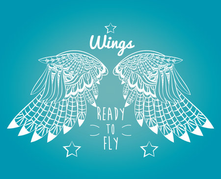 Wings ready to fly draw emblem with stars vector illustration graphic designのイラスト素材
