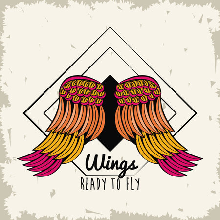 Wings ready to fly colorful draw emblem vector illustration graphic designのイラスト素材