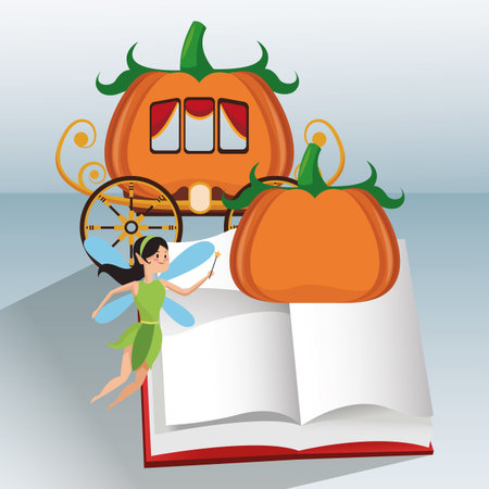 Fairy and pumpkin with carriage on book open vector illustration graphic designのイラスト素材