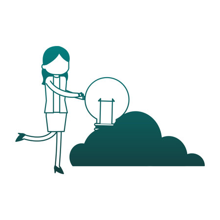 Businesswoman holding bulb on cloud vector illustration graphic designのイラスト素材